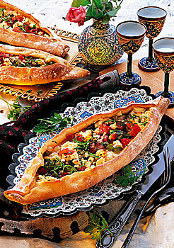 皮塔饼,蔬菜,卷,发面,西红柿,胡椒,洋葱,羊乳酪,土耳其,烹饪