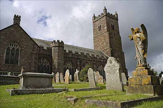 墓地,教堂,达特姆尔高原,国家公园,德文郡,英格兰,英国,欧洲