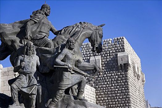 雕塑,站立,正面,城堡,大马士革,叙利亚