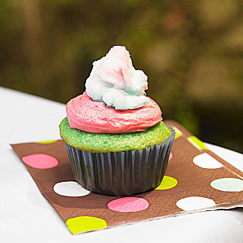 绿色,杯形蛋糕,粉色,浇料,棉花糖