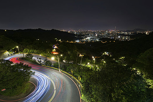 红绿灯,小路,高速公路,夜晚,俯视,城市