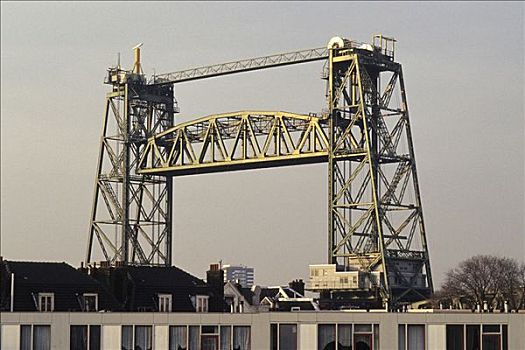 历史,桥,升降吊桥,铁路桥,穿过,鹿特丹,省,荷兰南部,南荷兰,荷兰,欧洲