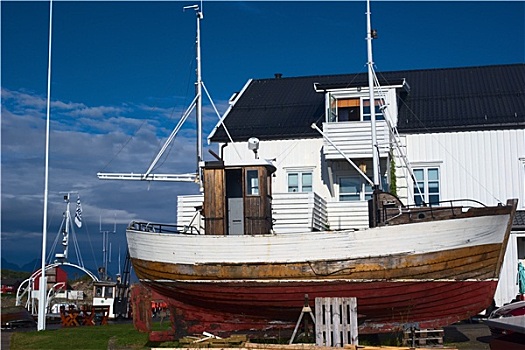 木船,陆地,罗弗敦群岛,挪威