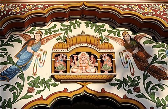 壁画,象头神迦尼萨,佛,中心,拉贾斯坦邦,北印度,南亚