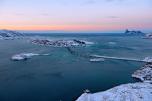 峡湾,岛屿,桥,蓝色,钟点,特罗姆瑟,特罗姆斯,挪威北部,挪威,欧洲