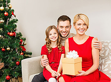 家庭,圣诞节,高兴,人,概念,微笑,在家,礼盒