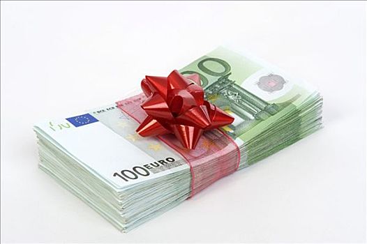 100欧元,货币,红色,蝴蝶结,象征,钱,礼物