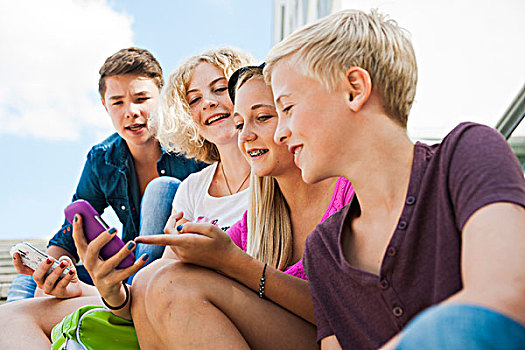 青少年,手机,户外,曼海姆,巴登符腾堡,德国