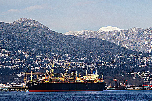 货船,锚定,西部,尾端,温哥华,不列颠哥伦比亚省,加拿大