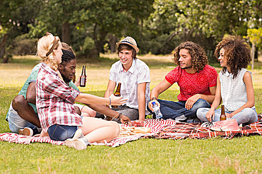 高兴,朋友,公园,野餐
