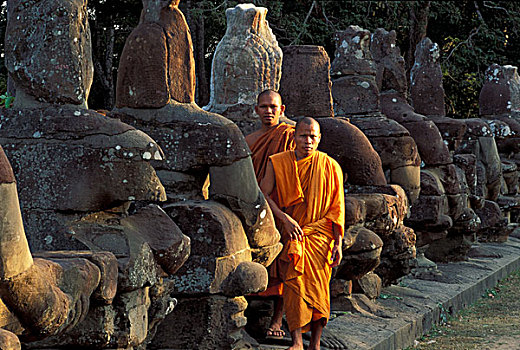 亚洲,柬埔寨,僧侣,古老,雕塑,巴扬寺