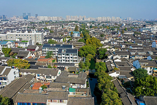 航拍江苏苏州平江历史文化街区平江路