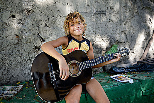 女孩,拿着,吉他,授课,局部,交际,街道,孩子,地区,里约热内卢,里约热内卢州,巴西,南美