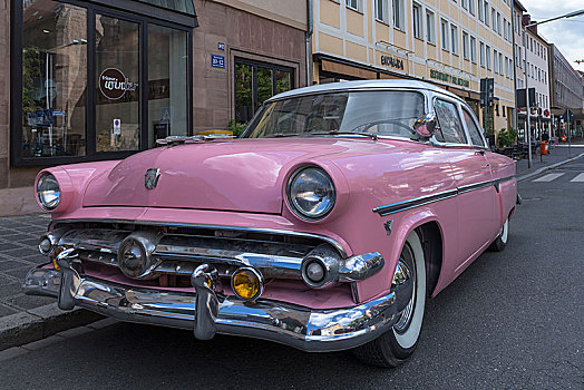 粉色,庞蒂亚克,美洲,老爷车,20世纪50年代,纽伦堡,中间,弗兰克尼亚,巴伐利亚,德国,欧洲