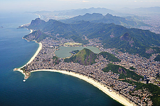 航拍,科巴卡巴纳海滩,仰视,伊帕内玛海滩,里约热内卢,巴西,南美