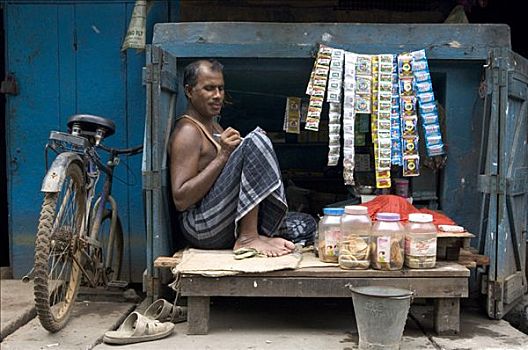 店主,贫民窟,西孟加拉,印度