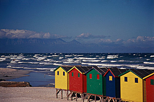 南非,开普敦,彩色,海滩小屋,海洋,大幅,尺寸