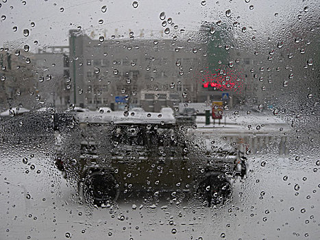 雨天,下雨,水滴,玻璃,窗外,城市,朦胧,汽车
