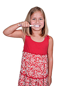 小女孩,刷牙