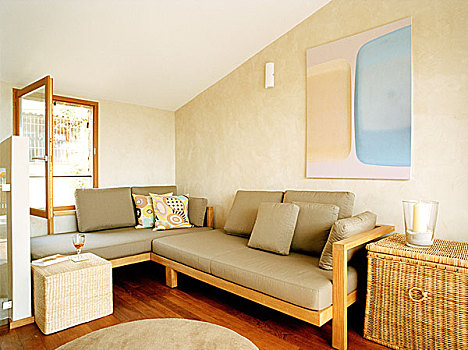 木质,座椅,垫子,角,现代,起居室