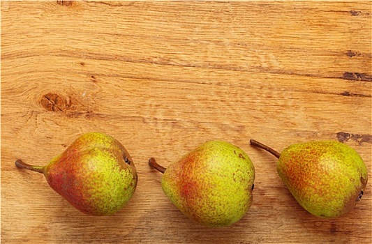 三个,梨,水果,木桌子,背景