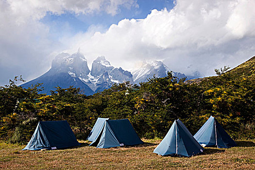 帐篷,露营,山,背影,托雷德裴恩国家公园,智利,巴塔哥尼亚,南美
