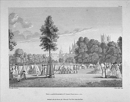 军队,营地,圣詹姆斯公园,威斯敏斯特,伦敦,1780年