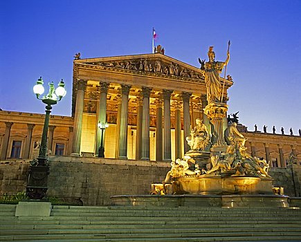 雅典娜,喷泉,国会大厦,维也纳,奥地利