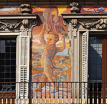 壁画,建筑,马约尔广场,马德里,西班牙