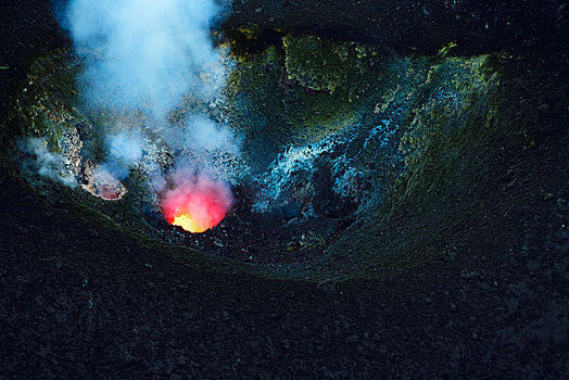 火山口,正面,喷发,岛屿,利帕里,埃奥利群岛,西西里,意大利,欧洲