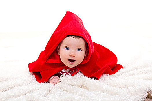 婴儿,小红色帽衫,白色背景,毛皮,有趣,表情