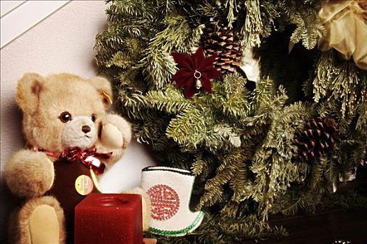 圣诞节,场景,熊,花环
