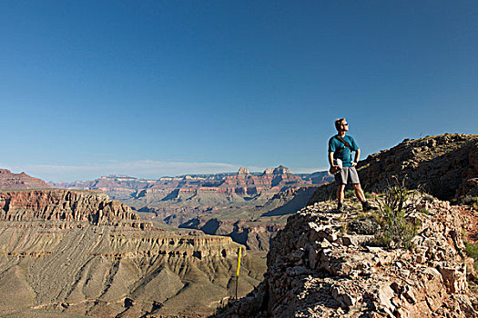站立,男人,岩石上,新,远足,大峡谷,亚利桑那,美国