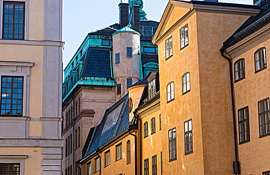 斯德哥尔摩,瑞典,漂亮,老,彩色,建筑,老城,格姆拉斯坦