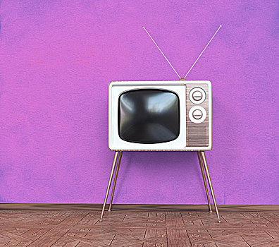 旧式,电视,上方,粉色背景,概念