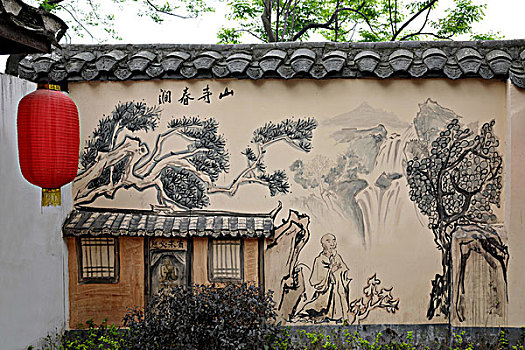 磁器口古镇磁正街民俗文化长廊壁画,山寺春涧
