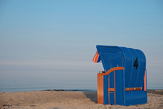 蓝色,屋顶,藤条沙滩椅,海滩,石荷州,德国,欧洲