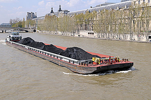 法国,巴黎,煤,驳船,拖船,赛纳河,河