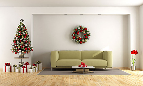 白色,客厅,圣诞树
