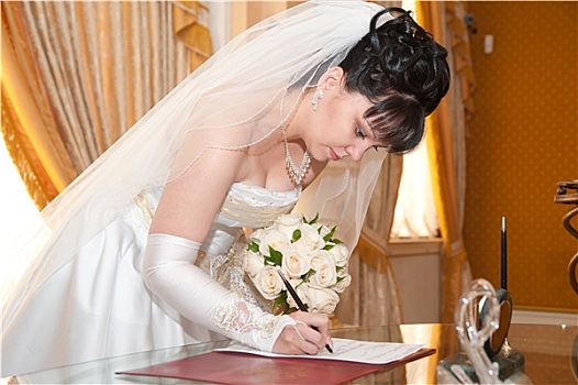 漂亮,新娘,签写,文件