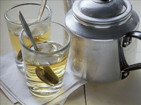 希腊,山,茶,玻璃杯,金属,茶壶