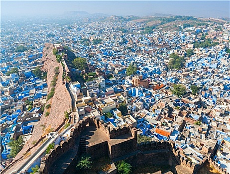 蓝色,城市,风景,梅兰加尔堡,拉贾斯坦邦,印度,亚洲