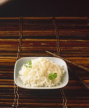 米饭,白色,碗,褐色背景