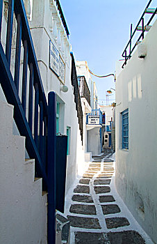 狭窄,人行道,白色,建筑,岛屿,米克诺斯岛,希腊