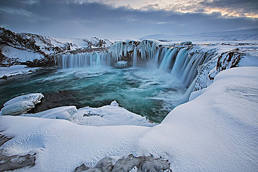 神灵瀑布,大,片,冰,寒冷天气,冰岛