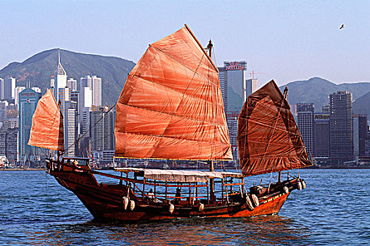 香港,维多利亚港,中国帆船,建筑