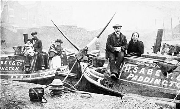 人,座椅,运河驳船,伦敦,迟,19世纪,艺术家,未知