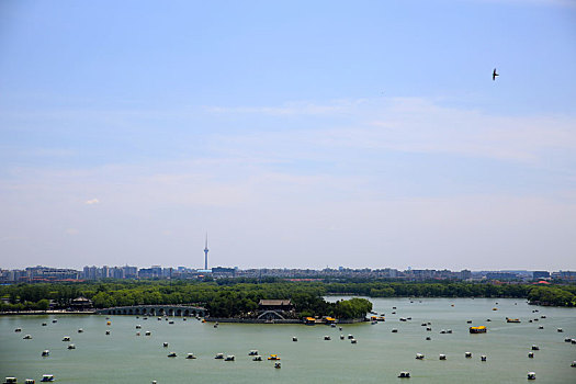 从北京颐和园佛香阁俯瞰昆明湖