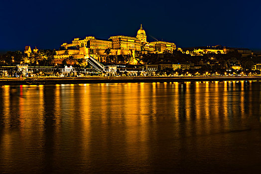 多瑙河,城堡,山,夜景,布达佩斯,匈牙利,欧洲