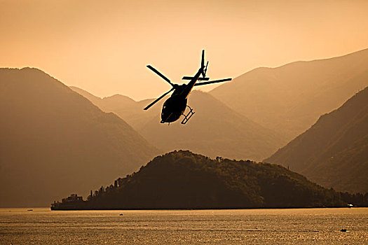 直升飞机,上方,科摩湖,伦巴底,意大利
